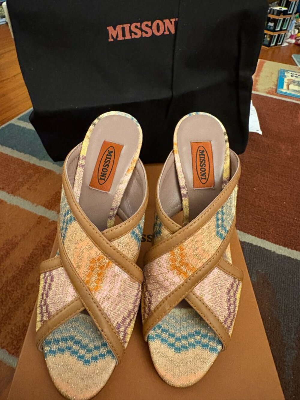 Missoni Raschel Zig Zag Lurex Sandals Gold Multi EU 39 - Picture 2 of 6